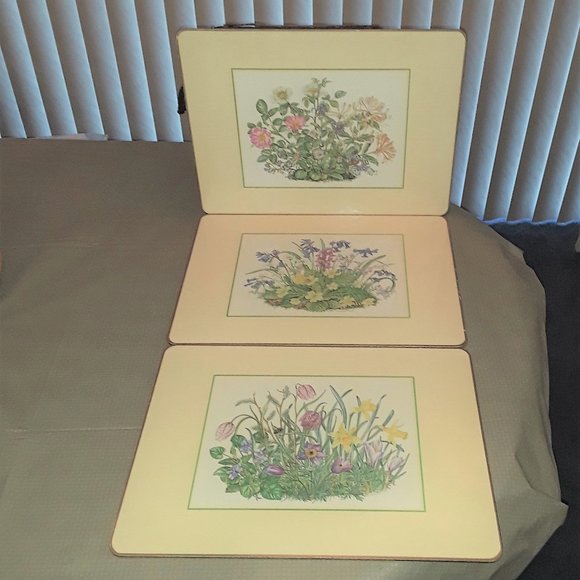 Set of 3 Floral Cork Table Mats Clover Leaf Elizabeth Rice Design UK 15x11.5 - Picture 1 of 9